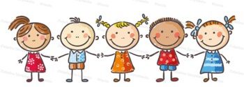 Clipart of children holding hands in a row. 